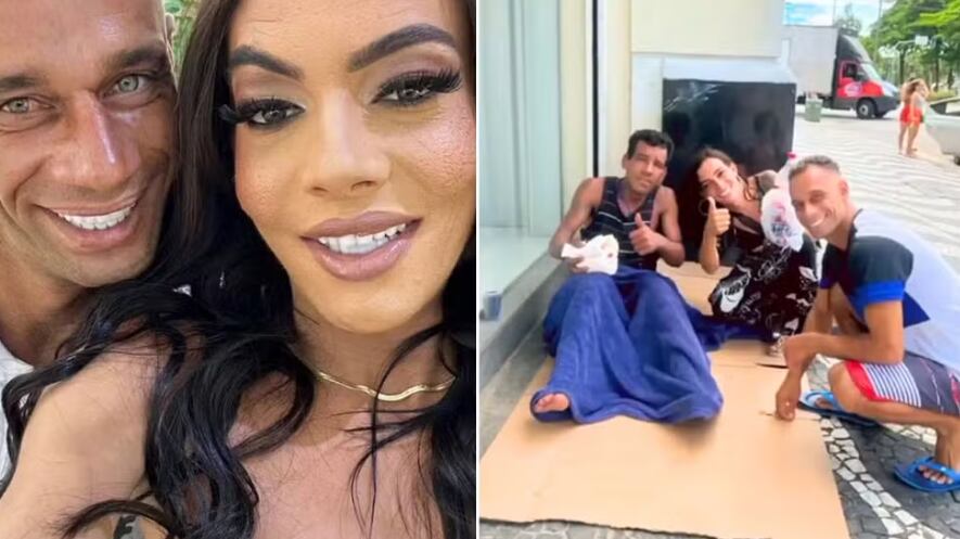 Casal 'Maloka' distribui alimentos para pessoas em situação de rua no litoral de SP — Foto: Reprodução/Redes Sociais