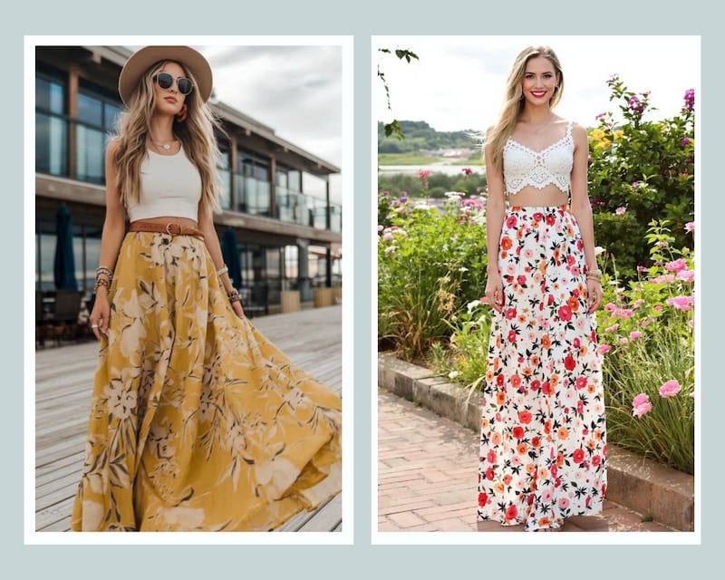 Faldas floreadas con blusa crop de tirantes.