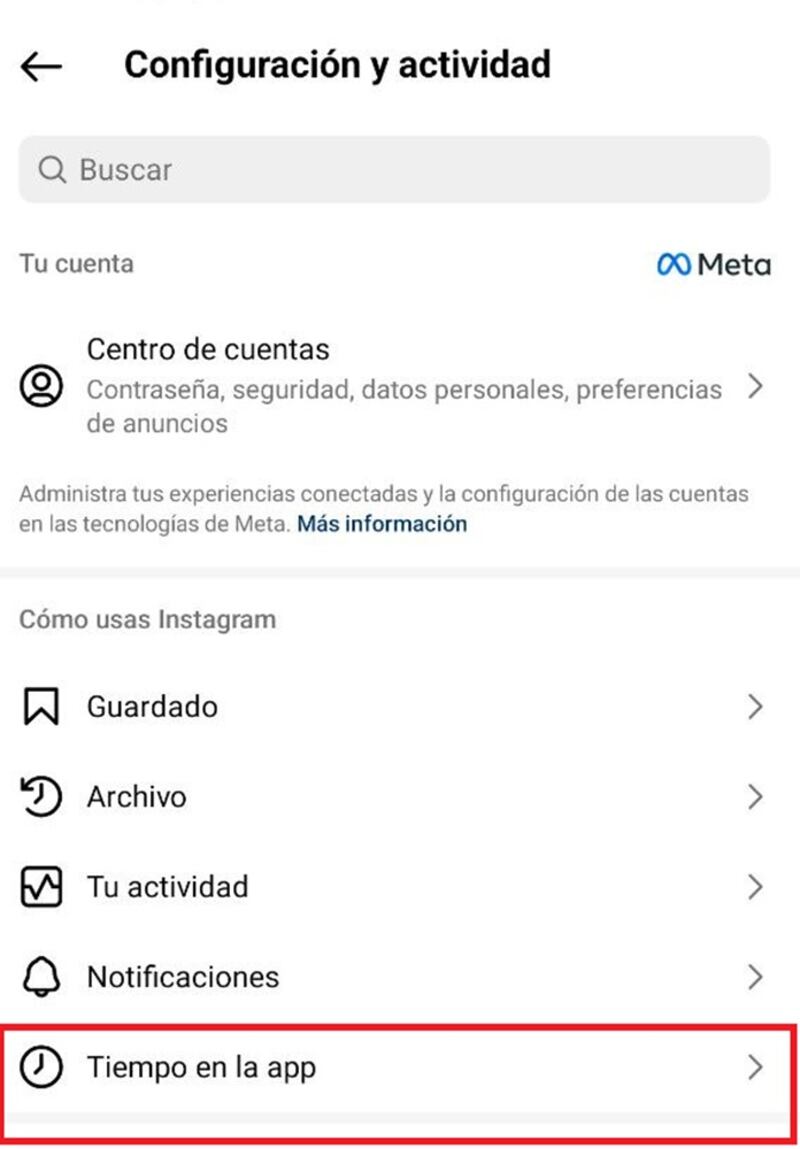 Instagram tiempo en la app