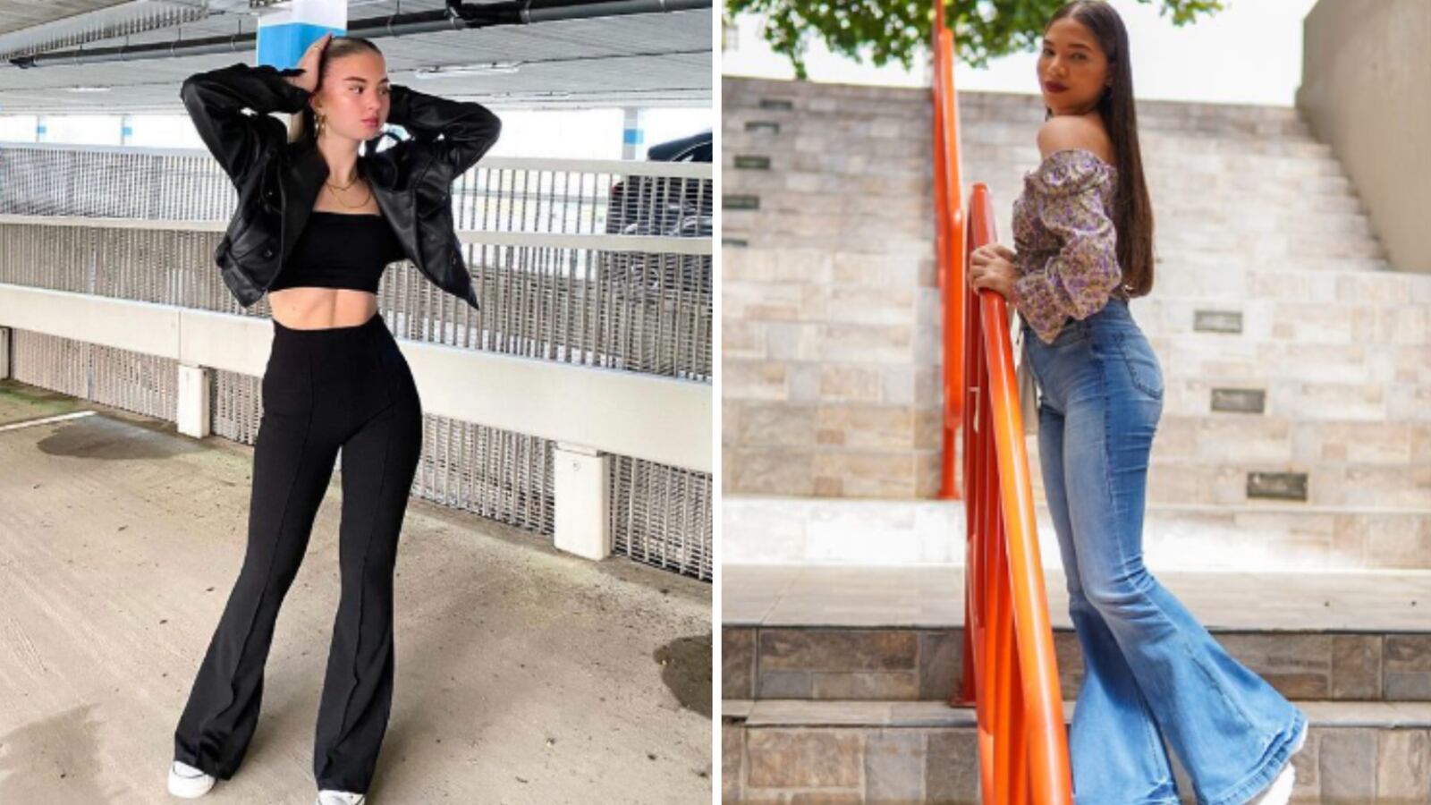 Pantalones acampanados con tenis