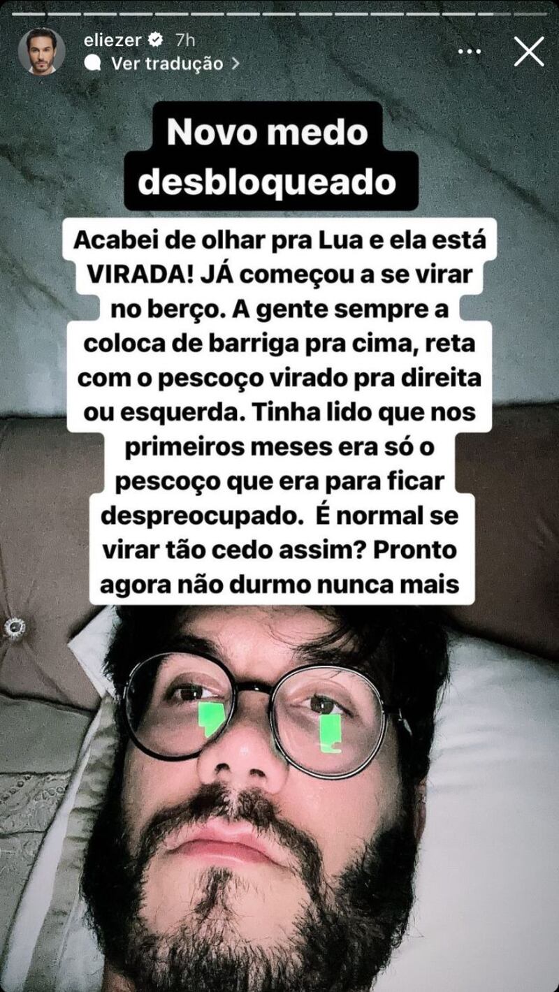 Eliezer revela susto vivido com filha durante madrugada