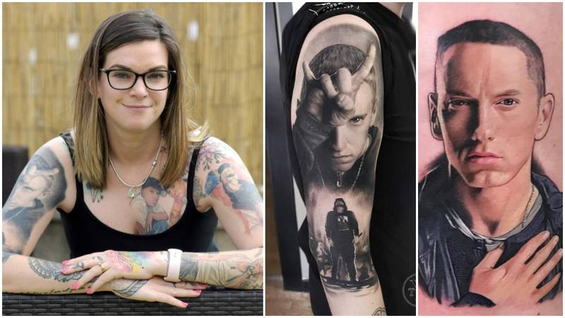 Mulher tem diversas tatuagens do rapper Eminem